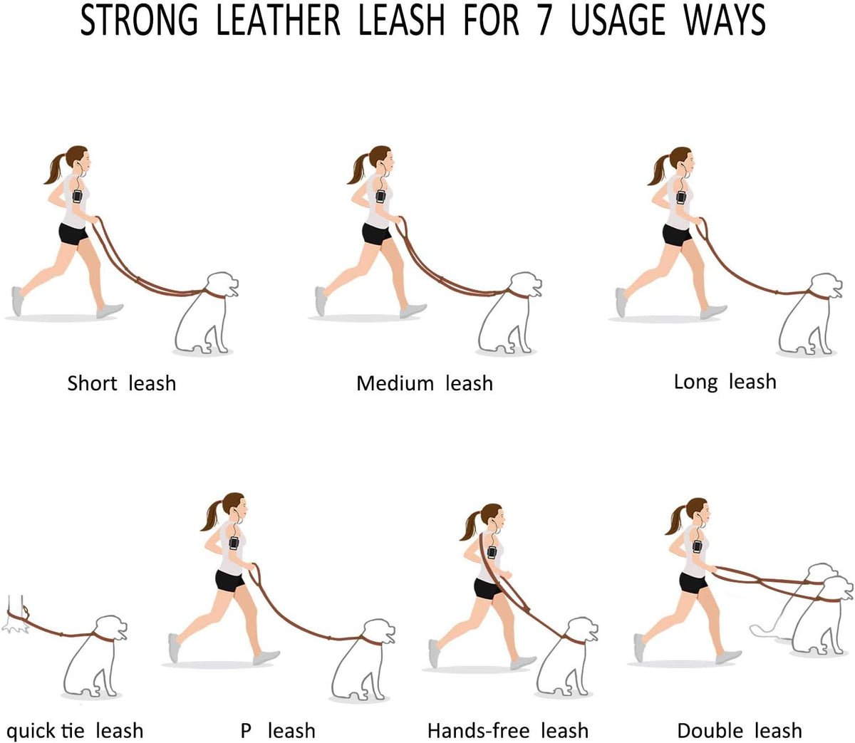 Multi Function 8ft Leather Dog Leash - Brown / 8ft*1/2inch - image 2