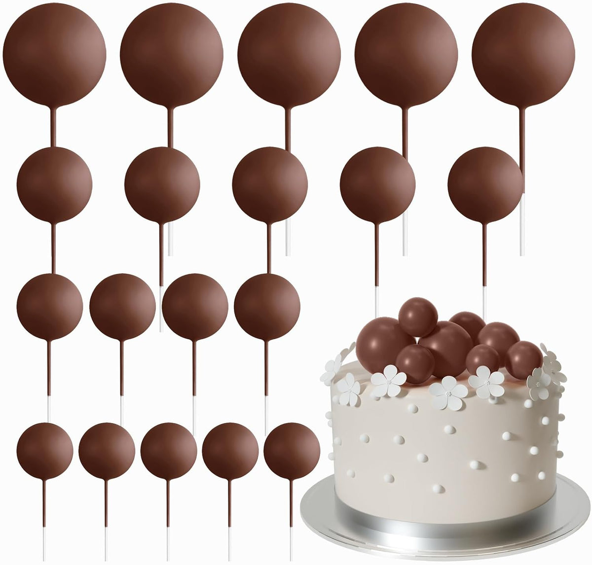 ASTARON 20 Pcs Gold Balls Cake Topper Decorations for Birthday Cake - Brown