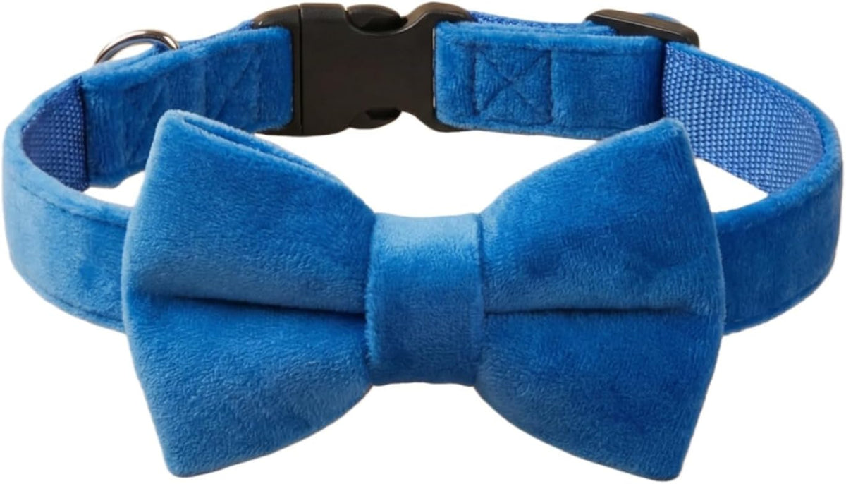 Dog Collar with Bowtie Soft Velvet Material with Quick Release Buckle - M / Royal Blue