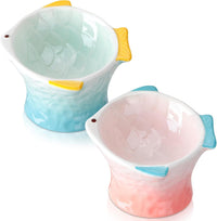2 Pcs Elevated Cat Bowls, Raised Ceramic Food Bowls, Blue, Green – Essentials for Cats - Green, Pink