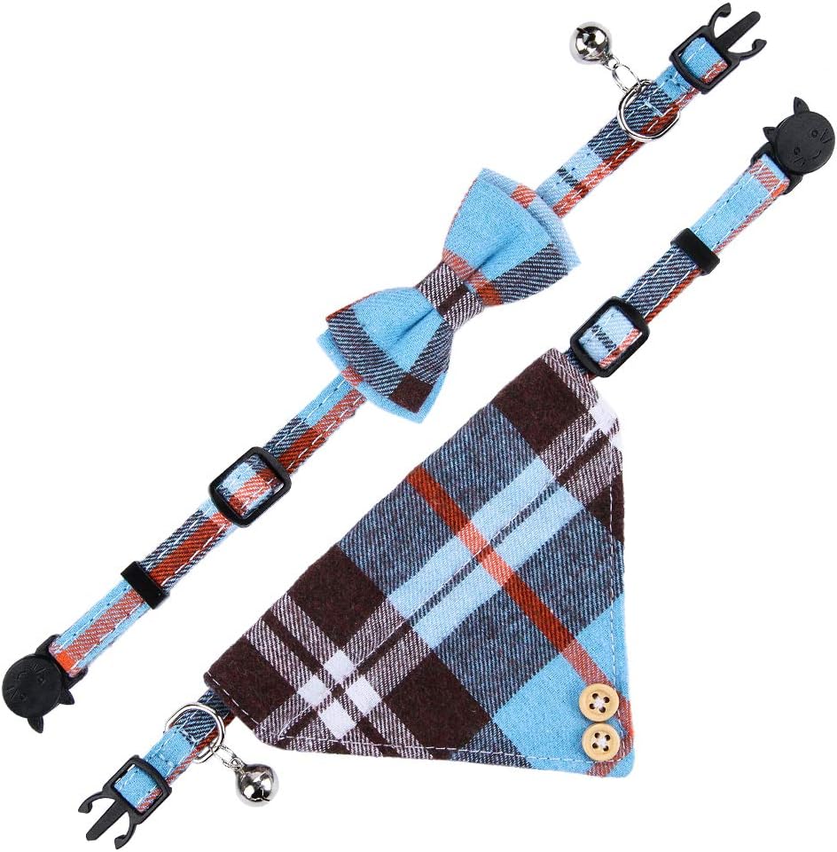 Faleela Breakaway Cat Collar with Bells - Blue bow+bandana - image 2