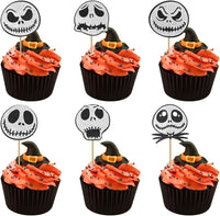 12 black glitter Halloween bat cupcake toppers in 4 patterns on cupcakes - view 13