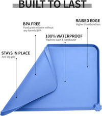 Waterproof Pet Feeding Mat with High Raised Edges, Heavier and Thicker Placemats for Cat Dog Water Bowl with BPA Free, Dogs Cats Food Mats for Messy Drinkers to Prevent Spill and Protect Floors