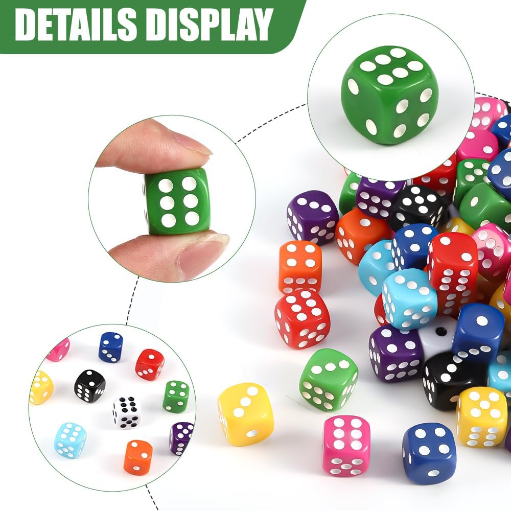 DIYDEC 100pcs 16mm Game Bulk Dice 10 Colors Acrylic 6 Sided Dice Set – Fun for Kids & Family - image 2