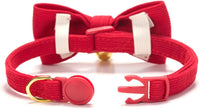 Breakaway Cat Collar with Bow Tie and Bell Adjustable Soft Corduroy - Small: Neck 7.5" - 11.0" / Red - image 4