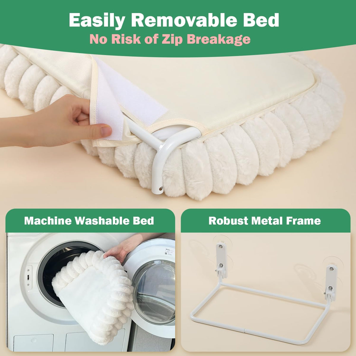 Zakkart SnugCloud Foldable Cat Window Perch – Essentials for Cats - Cream White / Medium (22.8"x15.7") - image 3