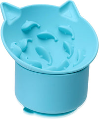Silicone Cat Slow Feeder, Elevated Slow Feeder Bowl Tilt Design - Blue