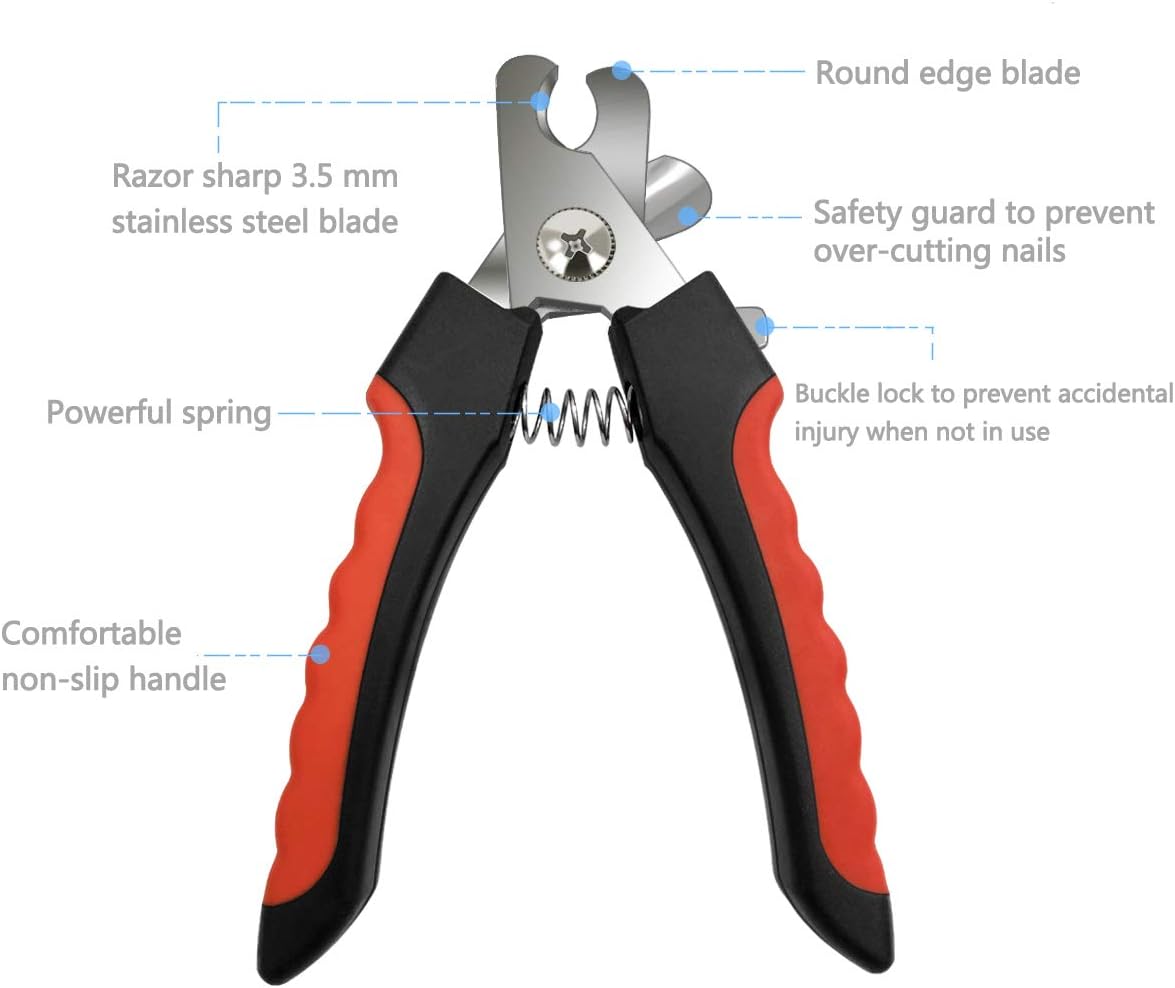 Pet Nail Clippers and Trimmers Set Safety Guard to Avoid Over Cutting - Red - image 2