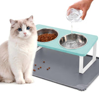 Upgraded Elevated Cat Bowls with Food Mat - Teal-2Bowls
