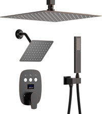 Oil Rubbed Bronze Shower System Digital Display Shower Set with Handheld Spray, 12 inch Ceiling Mounted Shower Head and 8 inch Wall Mounted Shower Head