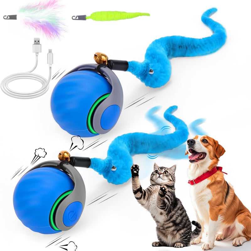 Mity rain Interactive Cat Toy Ball - blue+blue