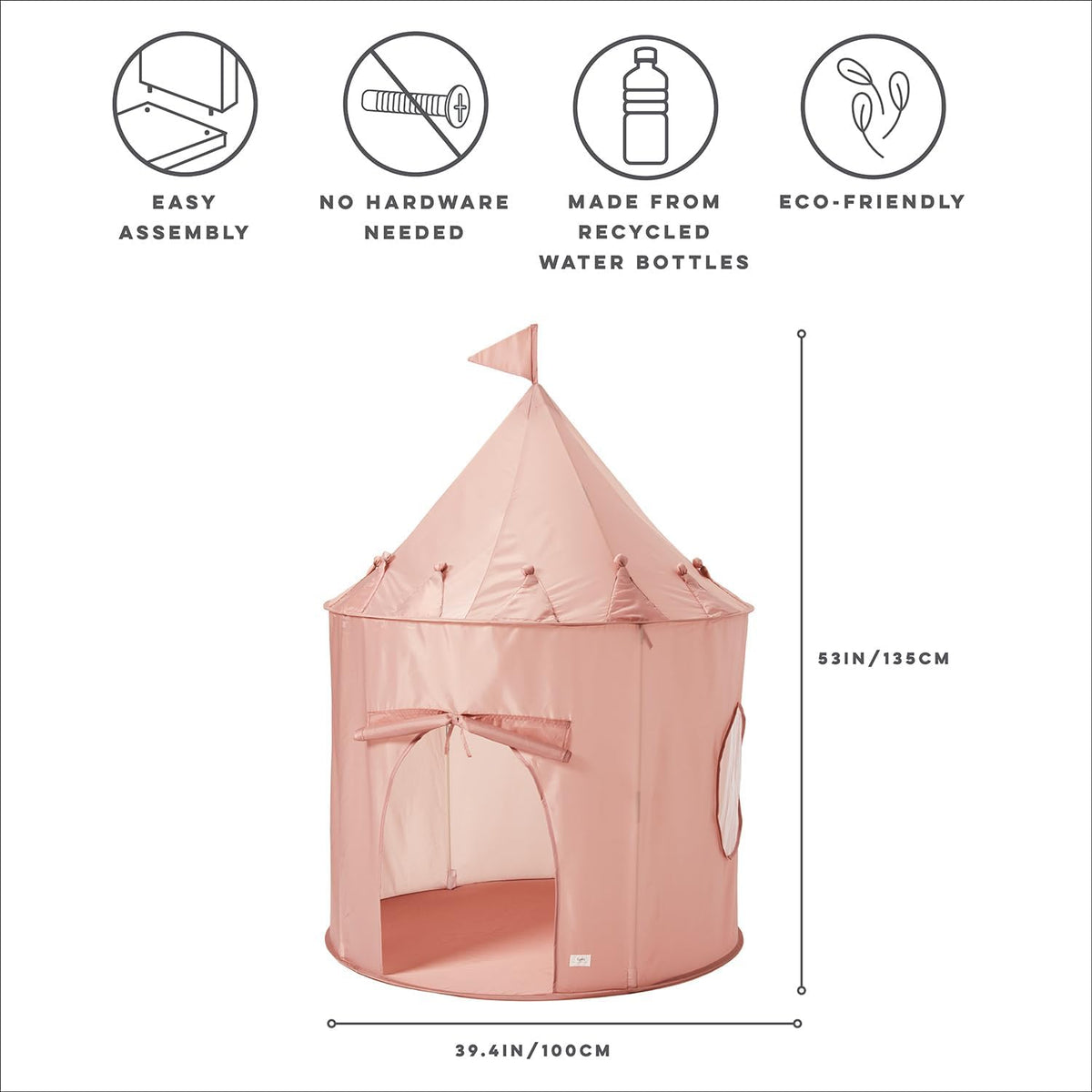 3 Sprouts Kids Play Tent for Ages 3 to 10 - Solid Misty Pink - image 3