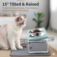 Upgraded Elevated Cat Bowls with Food Mat - Teal-2Bowls - image 3