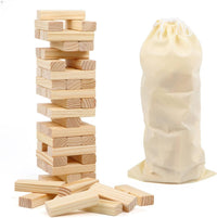 Canuan tumbling tower game, 54 wooden stacking blocks with storage bag