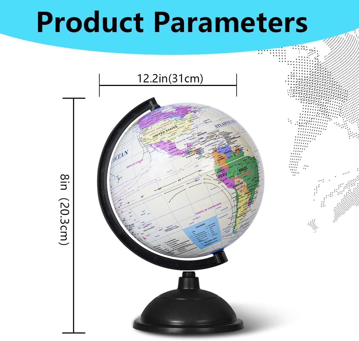 KISEER 8 Inch World Globe with Stand Rotating Earth Spinning Globe - White - image 2