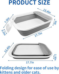 BNOSDM Collapsible Small Cat Litter Box for Kittens Open Potty Pan Foldable Cat Toilet with Scoop Senior Kitty Travel Shallow Litters Boxes Anti-Splash Waterproof Grey 17.7"×13.4"
