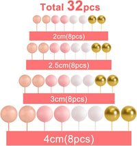 ASTARON 32 Pcs Foam Balls Cake Topper Decorations for Party Cake - Rose Gold，pink - image 2