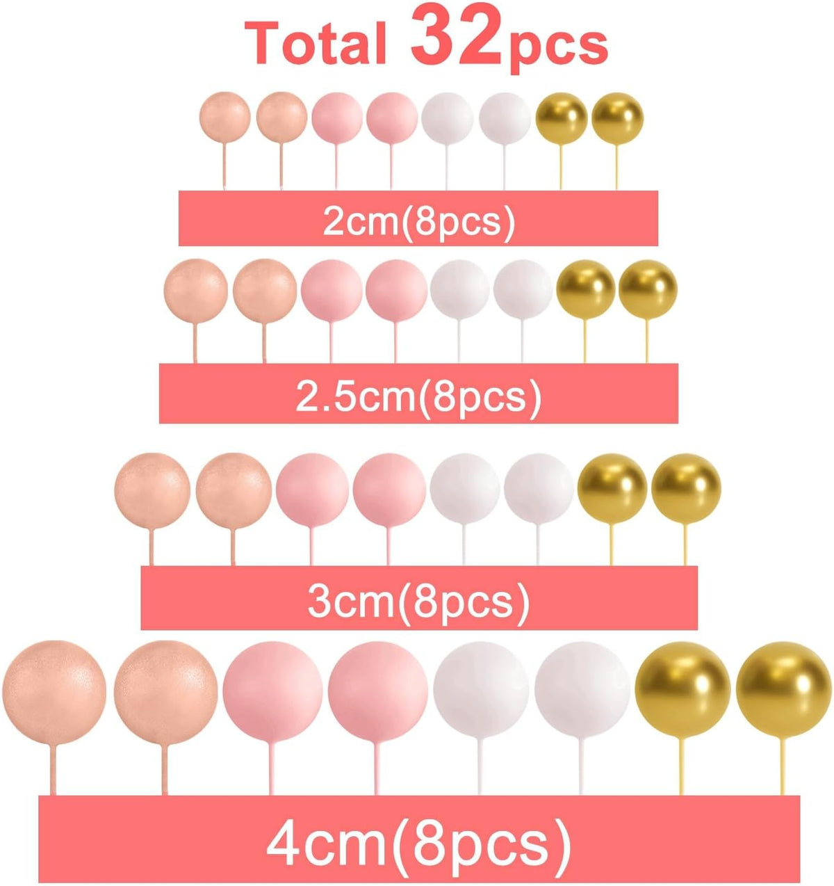 ASTARON 32 Pcs Foam Balls Cake Topper Decorations for Party Cake - Rose Gold，pink - image 2