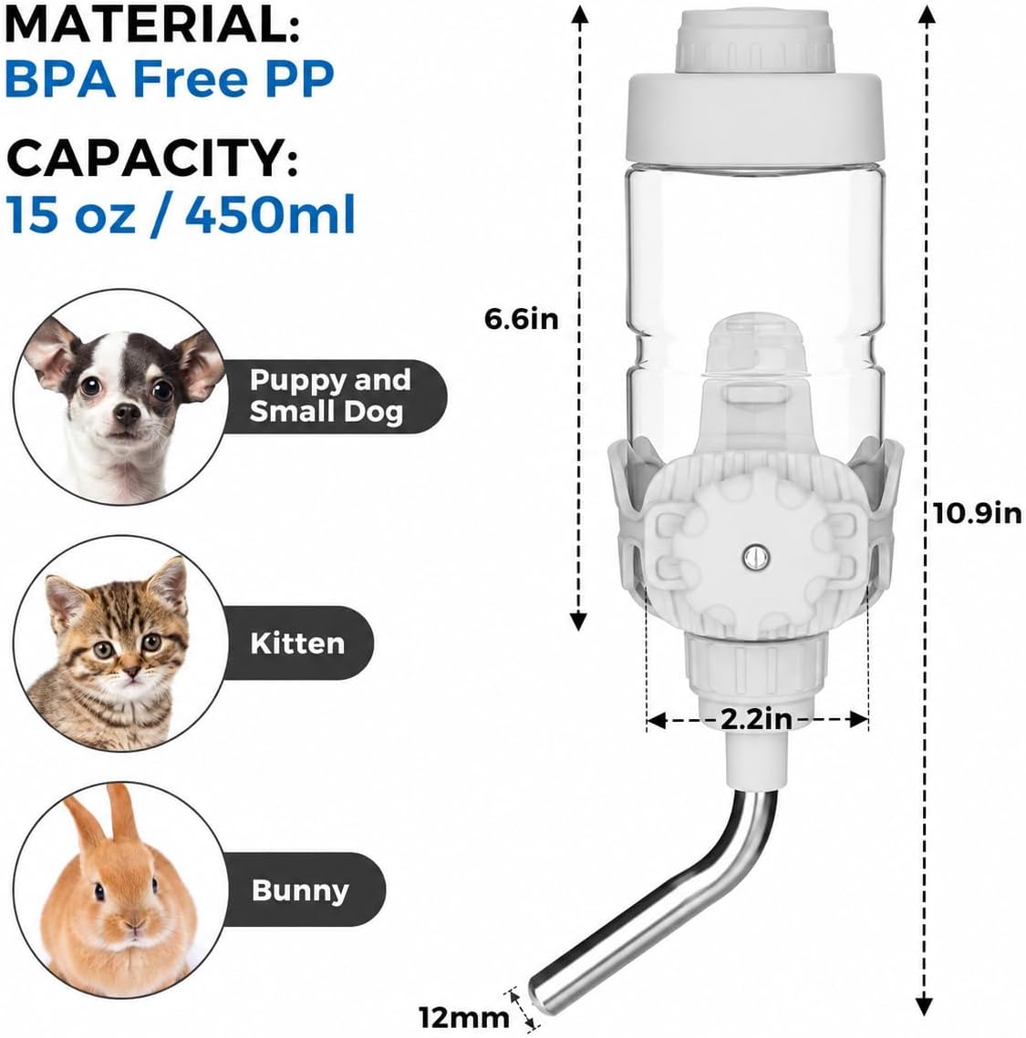 Vannon Water Bottle for Small Animals - 15oz / Grey - image 2