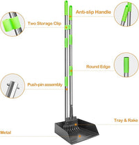 TOOGE Larger Pooper Scooper for Large Dogs, Dog Pooper Scooper Long Handle Stainless Metal Tray and Rake Set for Large Medium Small Dogs Heavy Duty (Green) (Extra Large)