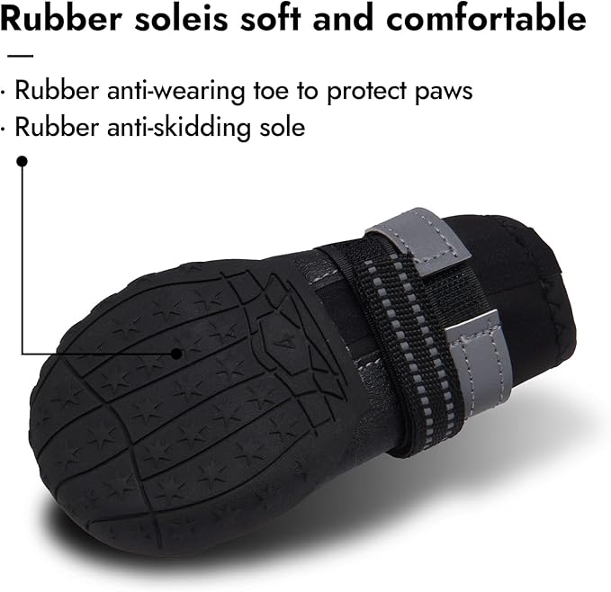 Dog Shoes, Waterproof Dog Boots & Paw Protectors with Anti-Slip Sole, 4pcs/Set Pet Dog Booties, Reflective Dog Shoes for Small Medium Large, Winter Snowy Summer Hot Pavement (Black, 8# (2XL))