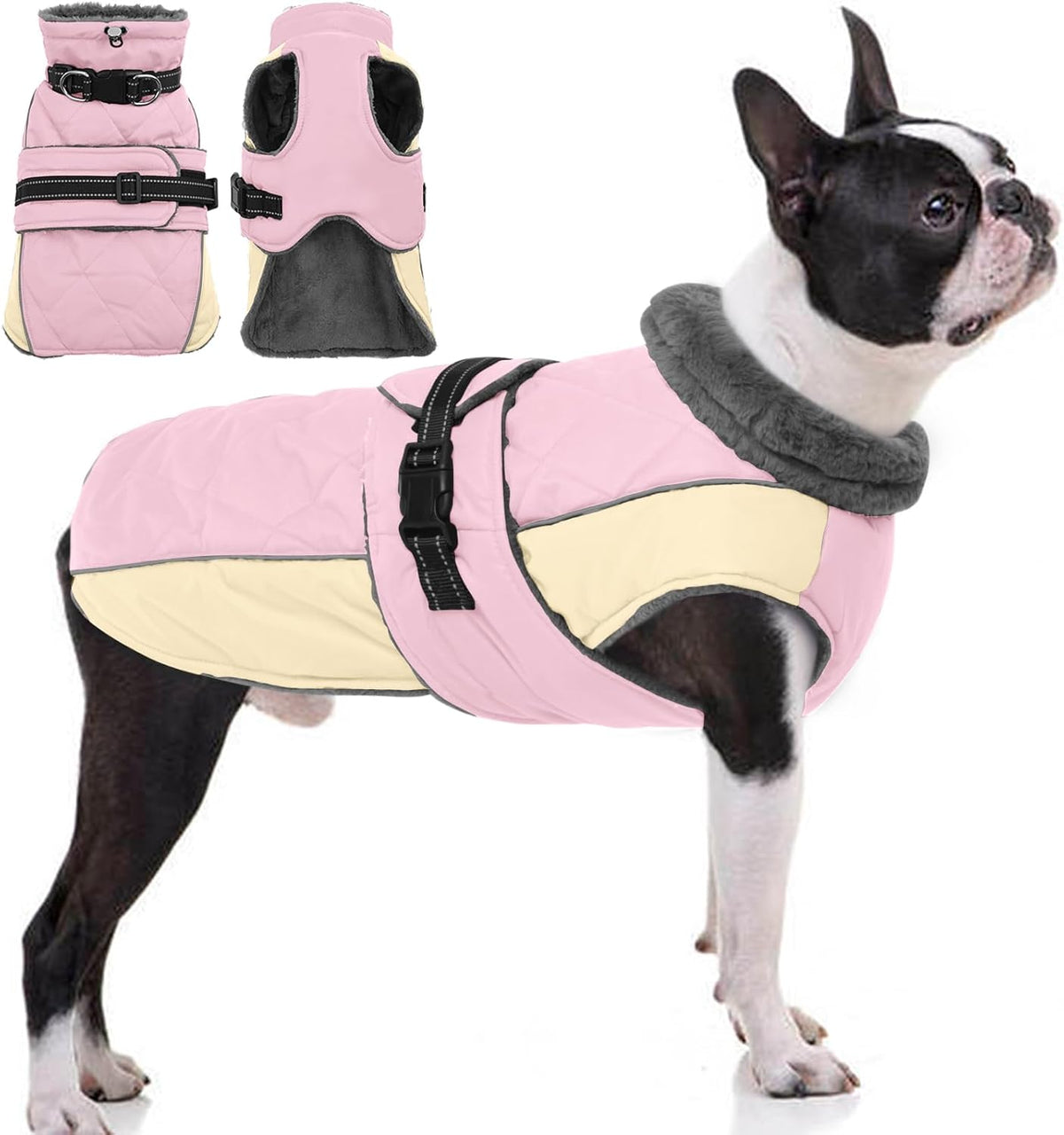 QBLEEV Warm Dog Jacket, Waterproof Dog Winter Coat with Harness – Essentials for Dogs - Pink / Medium