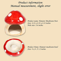 Ceramic Mushroom Guinea Pig House Hamster Hide Bed Includes Hamsters Food Bowl Guinea Pig Hideout for Hamster Chinchilla Hedgehog Rat Small Animals(Red Mushroom Set)