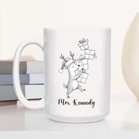 Personalized Deer Coffee Cup Gift For Family Friends Besties, Customized Name Deer Accent Coffee Mug, Awesome Animal Travel Mug Gift for Birthday Christmas, Deers White Ceramic Coffee Mug 11 15 Oz
