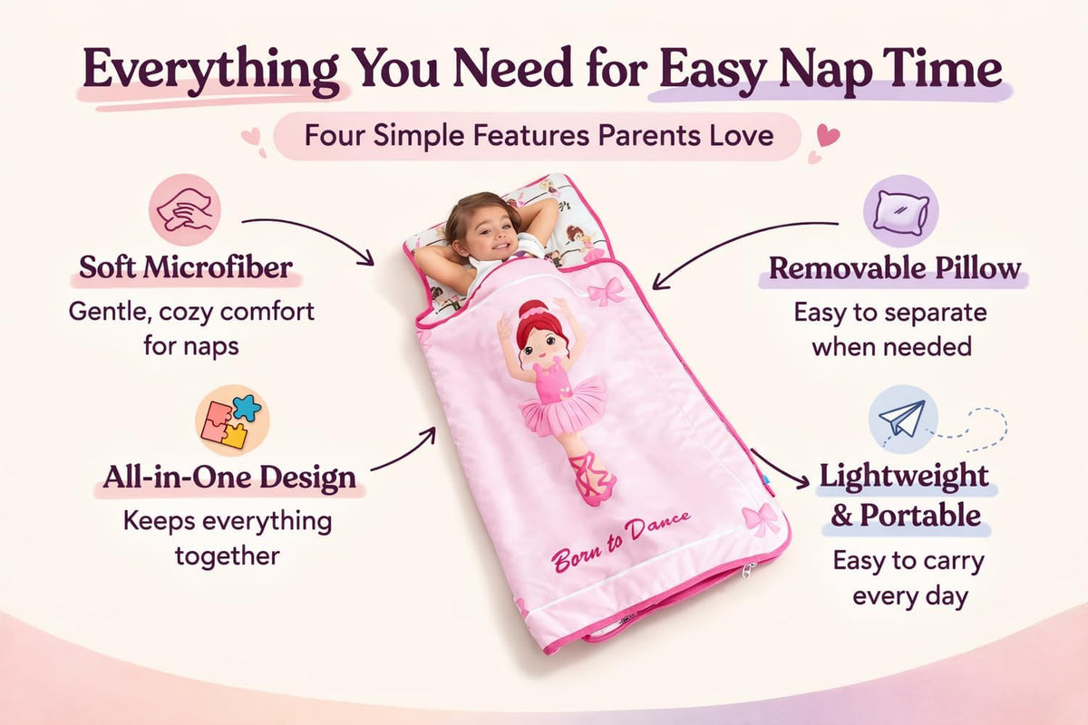 EVERYDAY KIDS Born to Dance Ballerina toddler nap mat with removable pillow and attached blanket - view 15