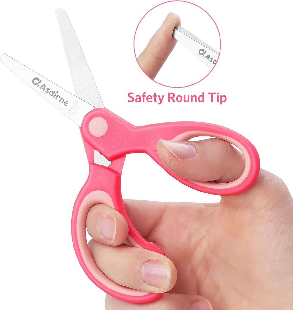 Asdirne right-handed kids safety scissors, three pairs with blunt tips and soft grips in assorted co - view 3