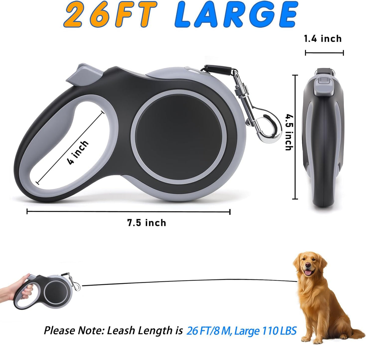 Retractable Dog Leash 26 FT Tape for Medium Large Dogs up to – Essentials for Dogs - image 2