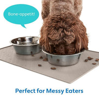 MIGHTY MONKEY 100% Waterproof Dog Food Mat, Raised Edges Silicone Pet Feeding Placemat for Cat, Dogs, Pet Bowls, High Lipped Tray Prevents Water Spills, Food on Floor, Dishwasher Safe, 18x12, Beige