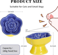 S&Q's CERAMICS Raised Slow Feeder Cat Bowl - 5.8" / Blue - image 2