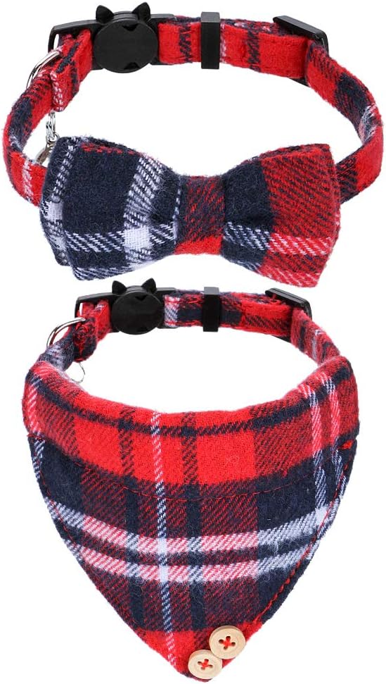 Faleela Breakaway Cat Collar with Bells - Red bow+bandana