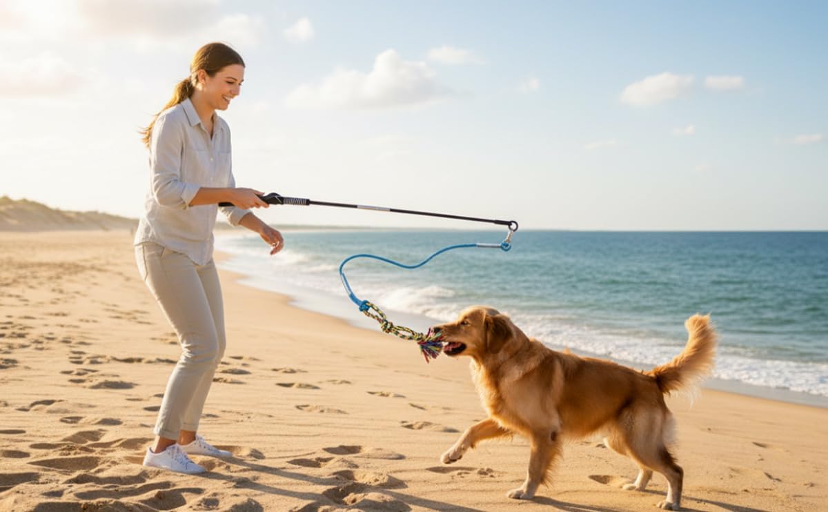 Flirt Pole for Dogs Interactive Chase Toy for Large Medium Small - blue-dog pole toy - image 3