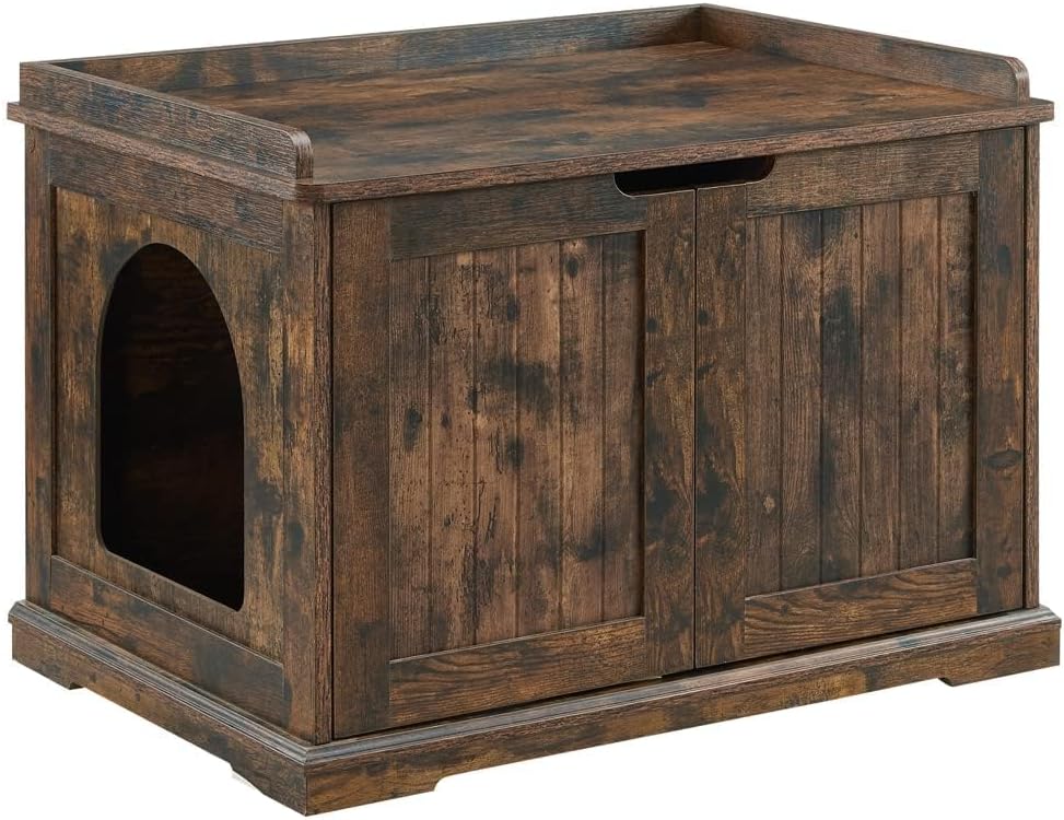 unipaws Cat Litter Box Enclosure Furniture - Rustic / No Top Open
