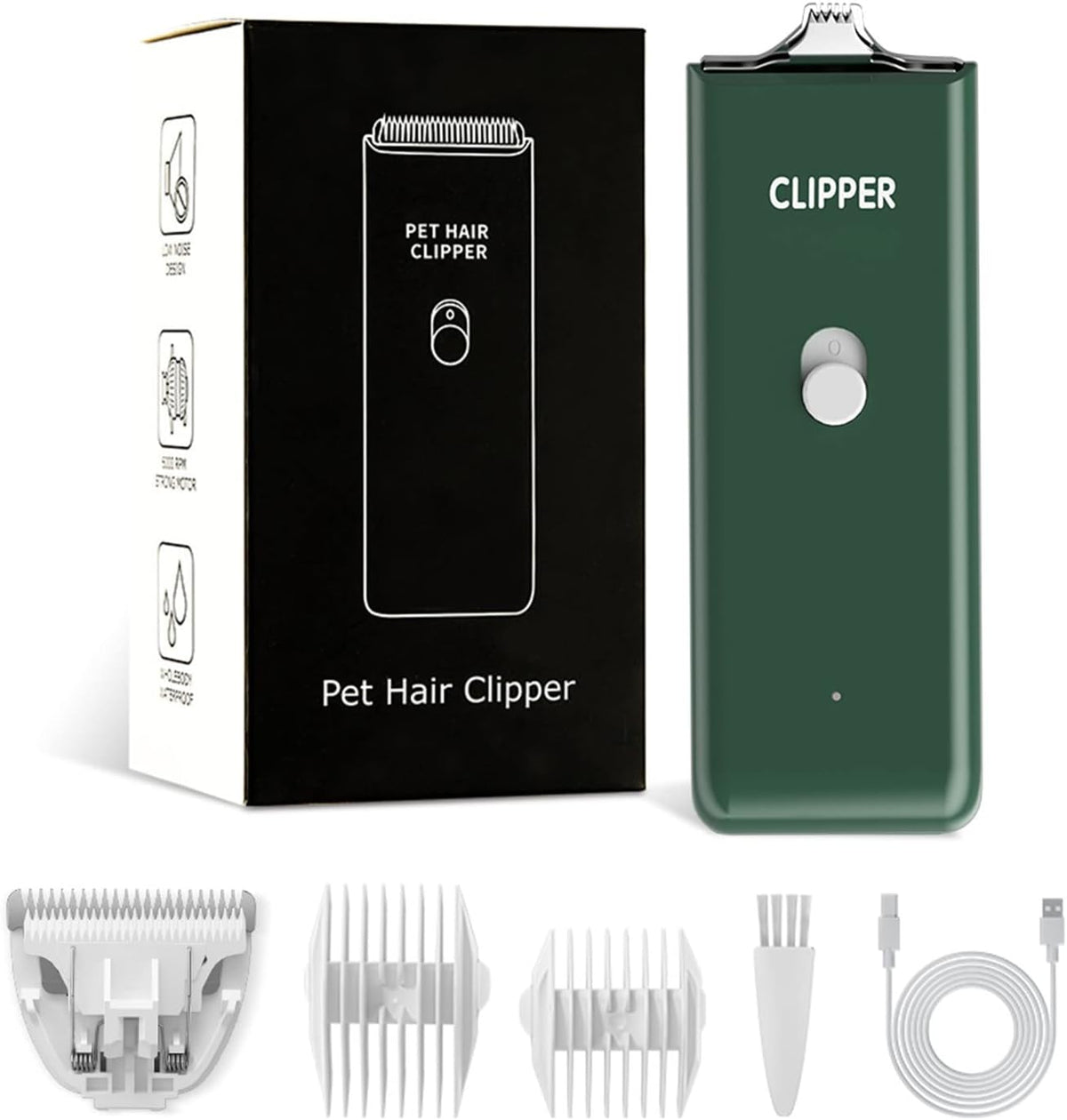 Dog Clippers,Quiet Washable USB Rechargeable Cordless Dog Grooming Kit,Electric Pets Hair Trimmers - Green Feet Trimmer