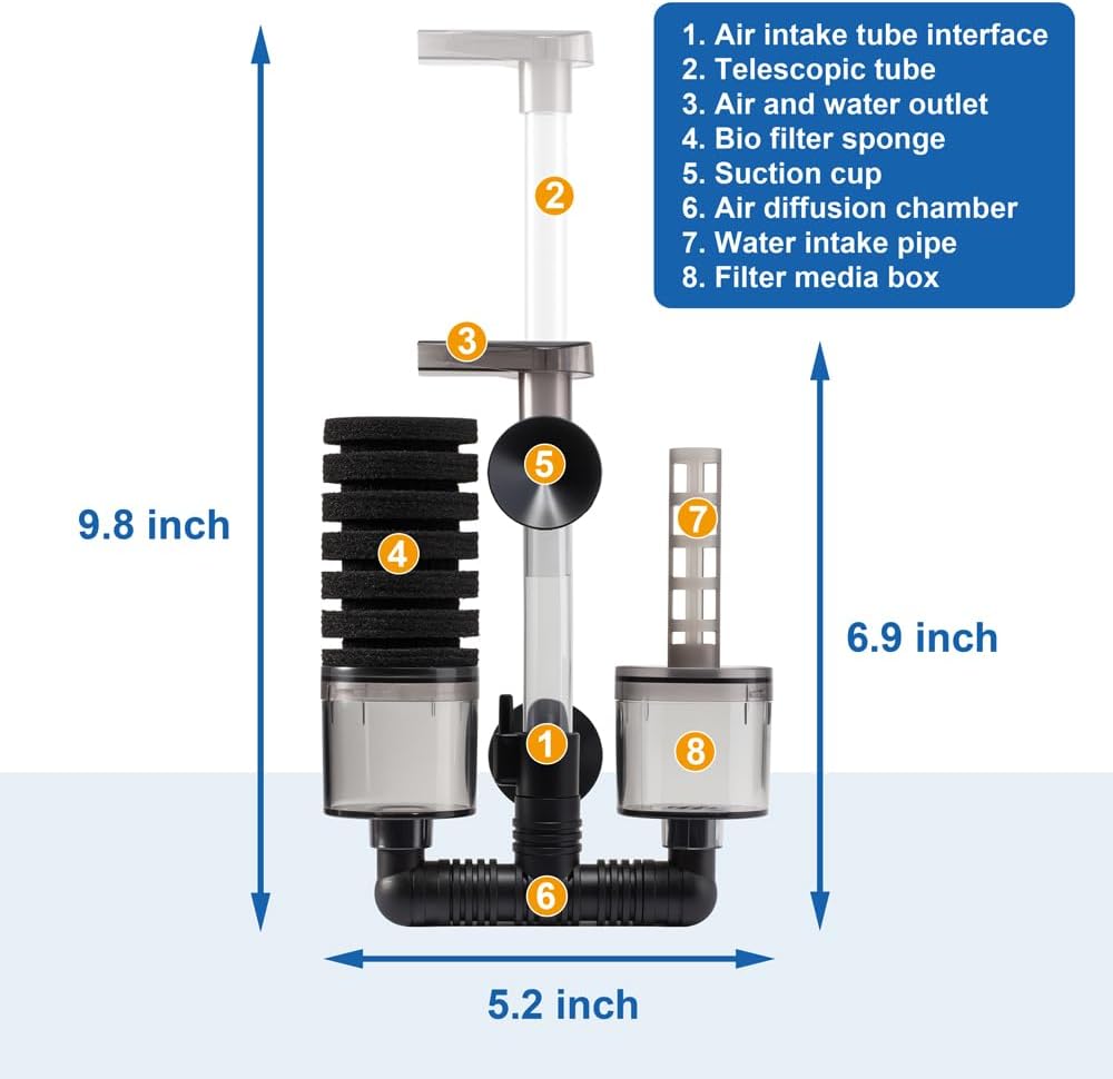 DaToo Aquarium Sponge Filter Fish Tank Foam Filter Quiet Submersible - DT-100A (10 to 40 gallons) - image 2
