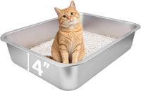 Stainless Steel Cat Litter Box 17"x13"x5.1" – Daily Care for Cats - 17.5"L x 13.6"W x 4"H