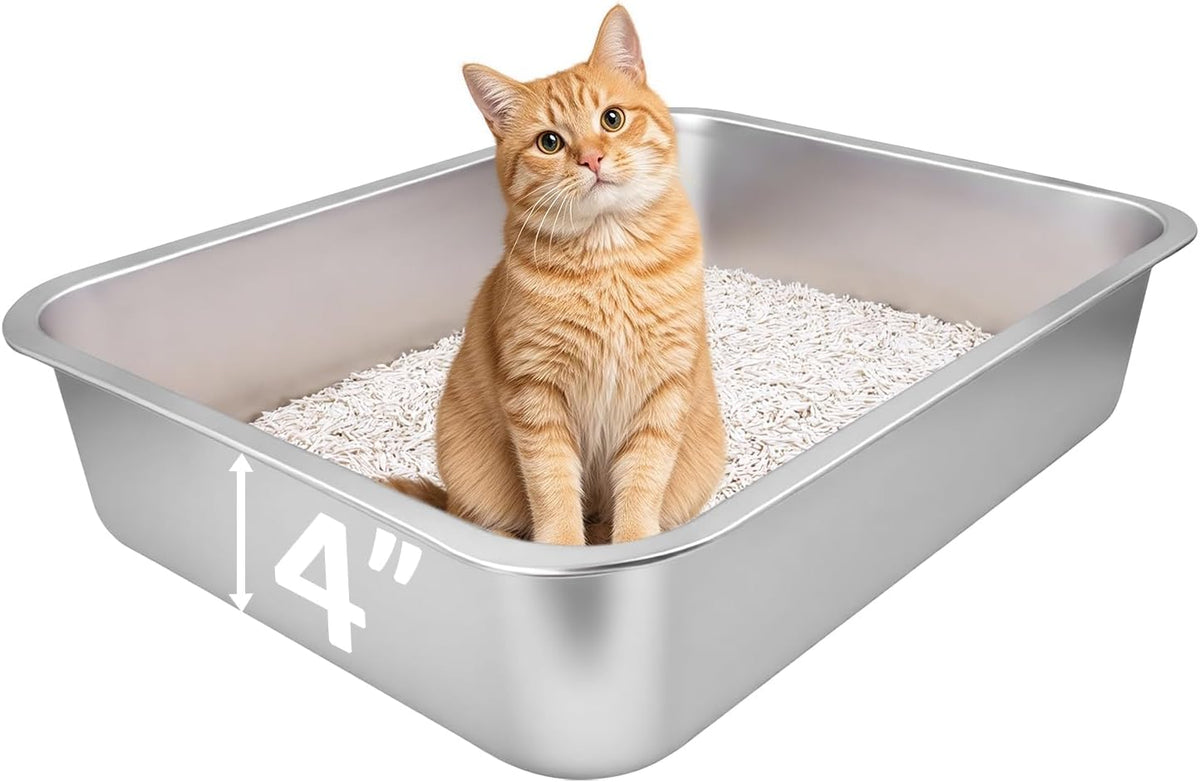 Stainless Steel Cat Litter Box 17"x13"x5.1" – Daily Care for Cats - 17.5"L x 13.6"W x 4"H