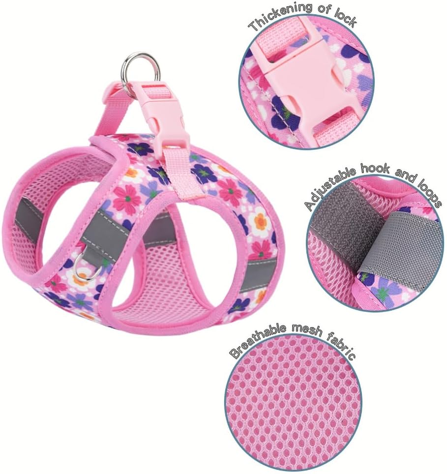 Step in Dog Harness and Leash Set, Pet Vest Harness - Flower-Pink / XS - image 3
