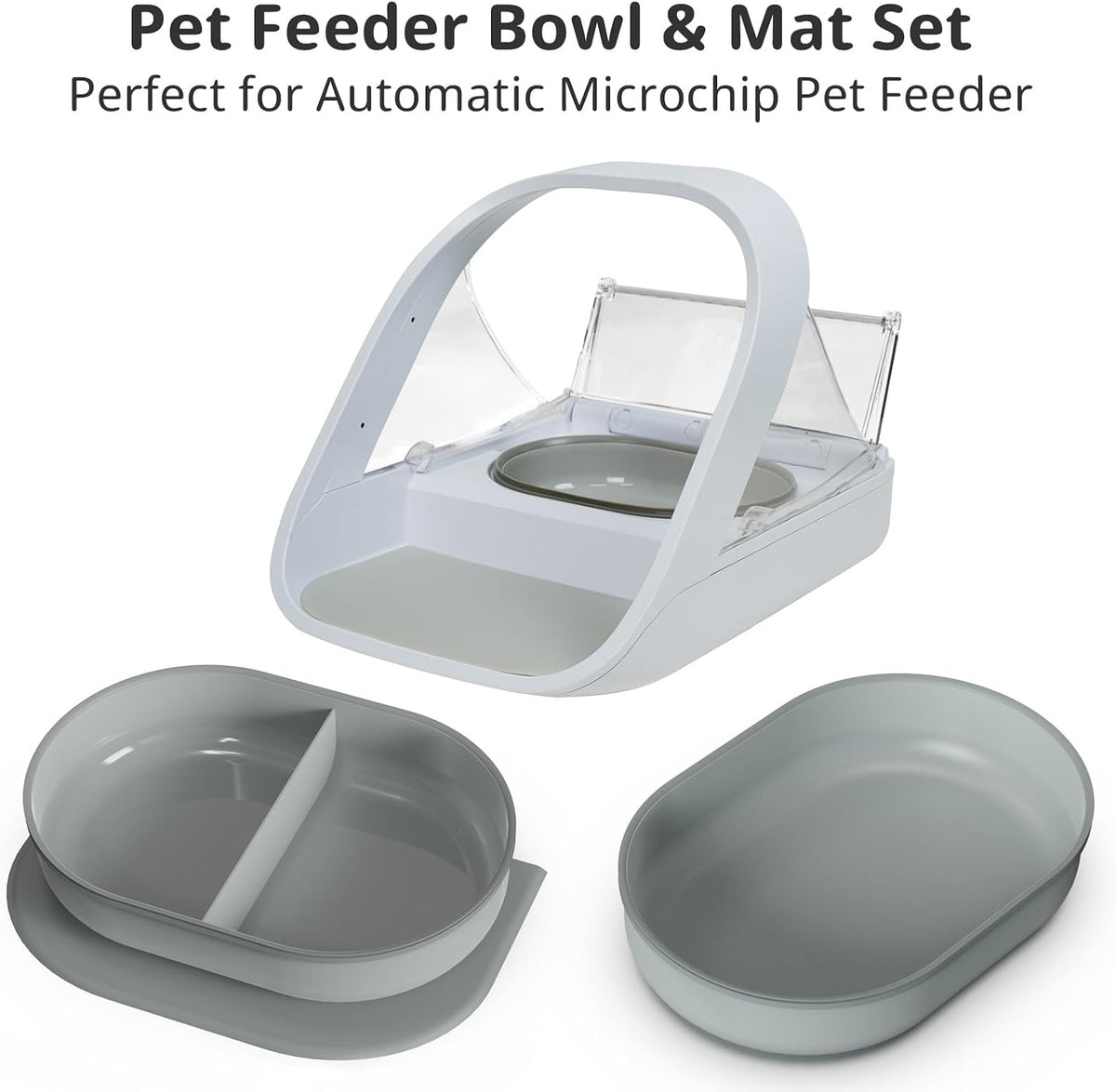 Bowl & Mat Set for Automatic Microchip Cat Pet Feeder - Grey Bowls / 2+1 Pack - image 2
