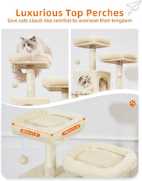 Taoqimiao Cat Tree, 68-Inch Cat Tree Cat Tower for Indoor Cats, Plush Multi-Level Cat Condo with 6 Scratching Posts, 2 Perches, 2 Caves,Hammock, 3 Pompoms,MS020SM Beige
