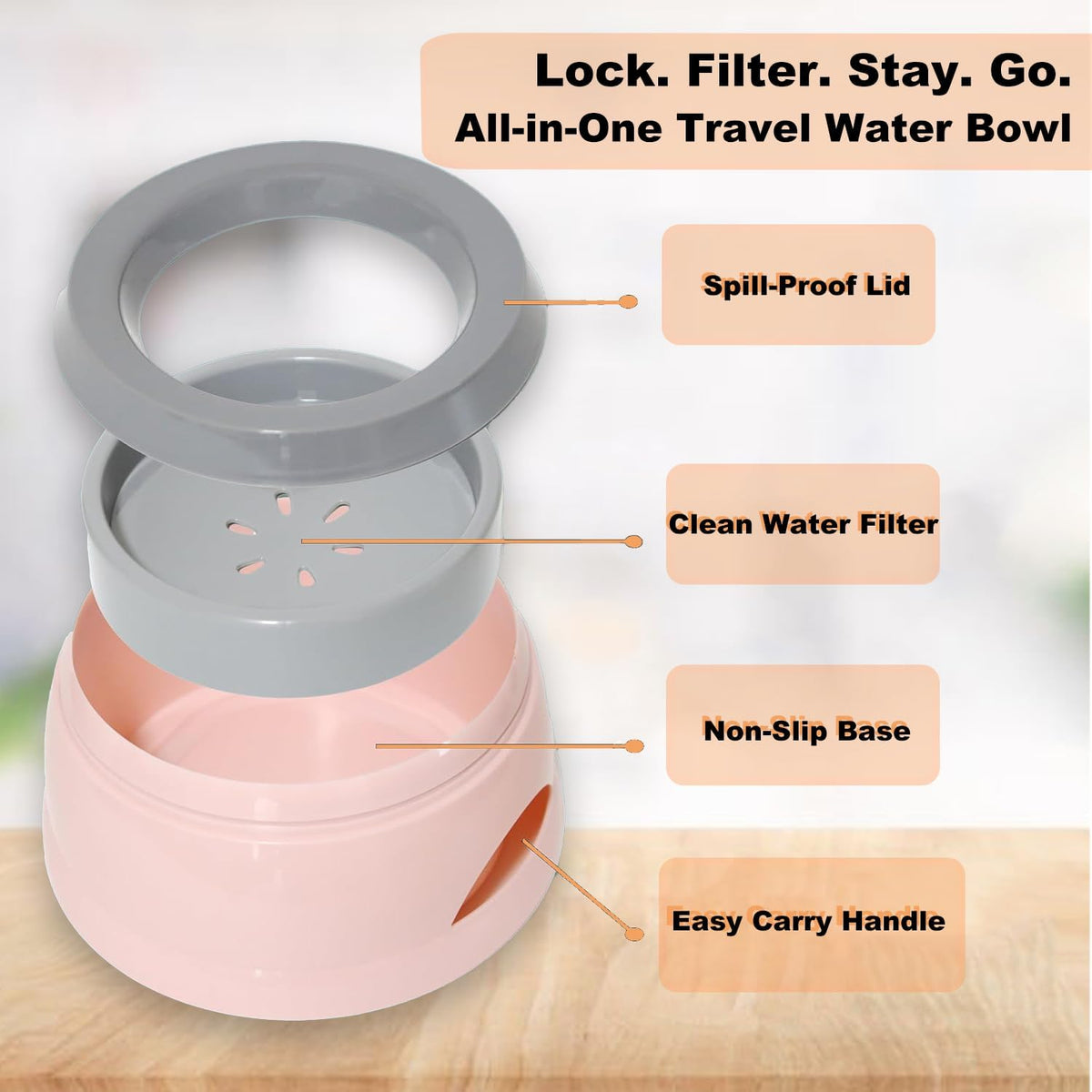 Dog Water Bowl, No Spill Water Bowl for Dogs and Cats - Pink - image 4