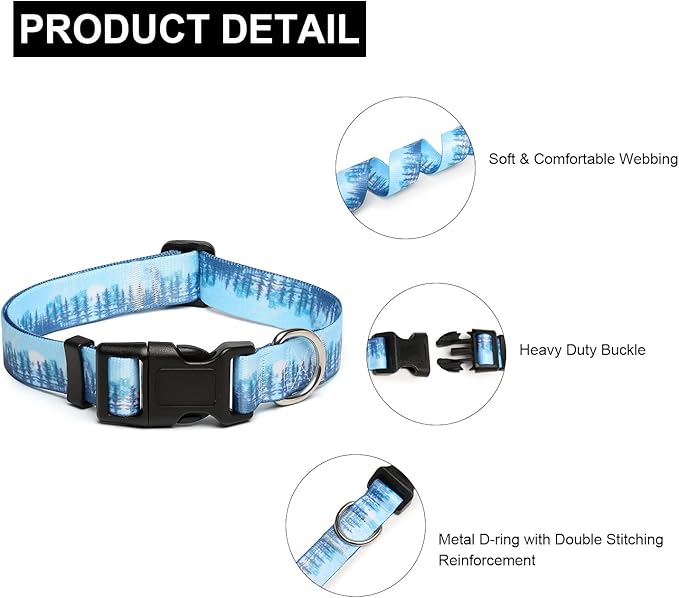Mercano Adjustable Dog Collar - Special Design Patterns, Soft Nylon Comfortable Durable Pet Collar for Small Medium Large Dogs (M, Forest)