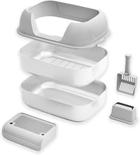 Stainless Steel Sifting Litter Box with Lid, Metal Litter Pan Tray with Scoop for Big Cats & Multi Cat, Extra Large Cats Litterbox Odor Control, Easy Clean (with Enclosure & Step, X-Large)