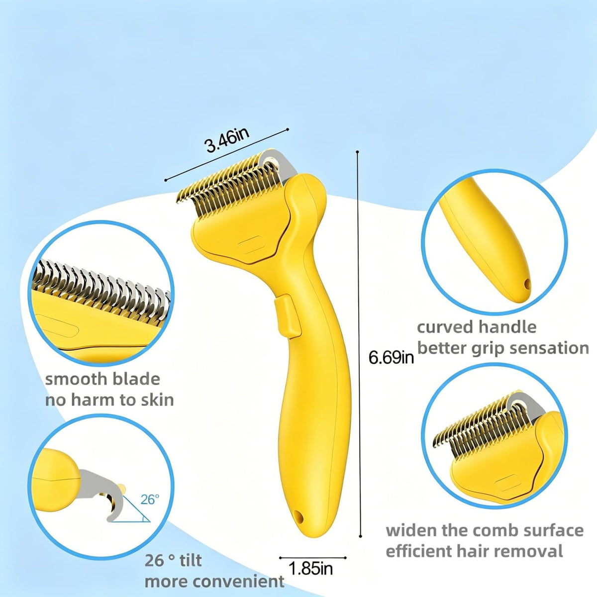 Undercoat Rake for Dogs & Cats, Self‑Clean Deshedding Brush - Lemon Yellow - image 2