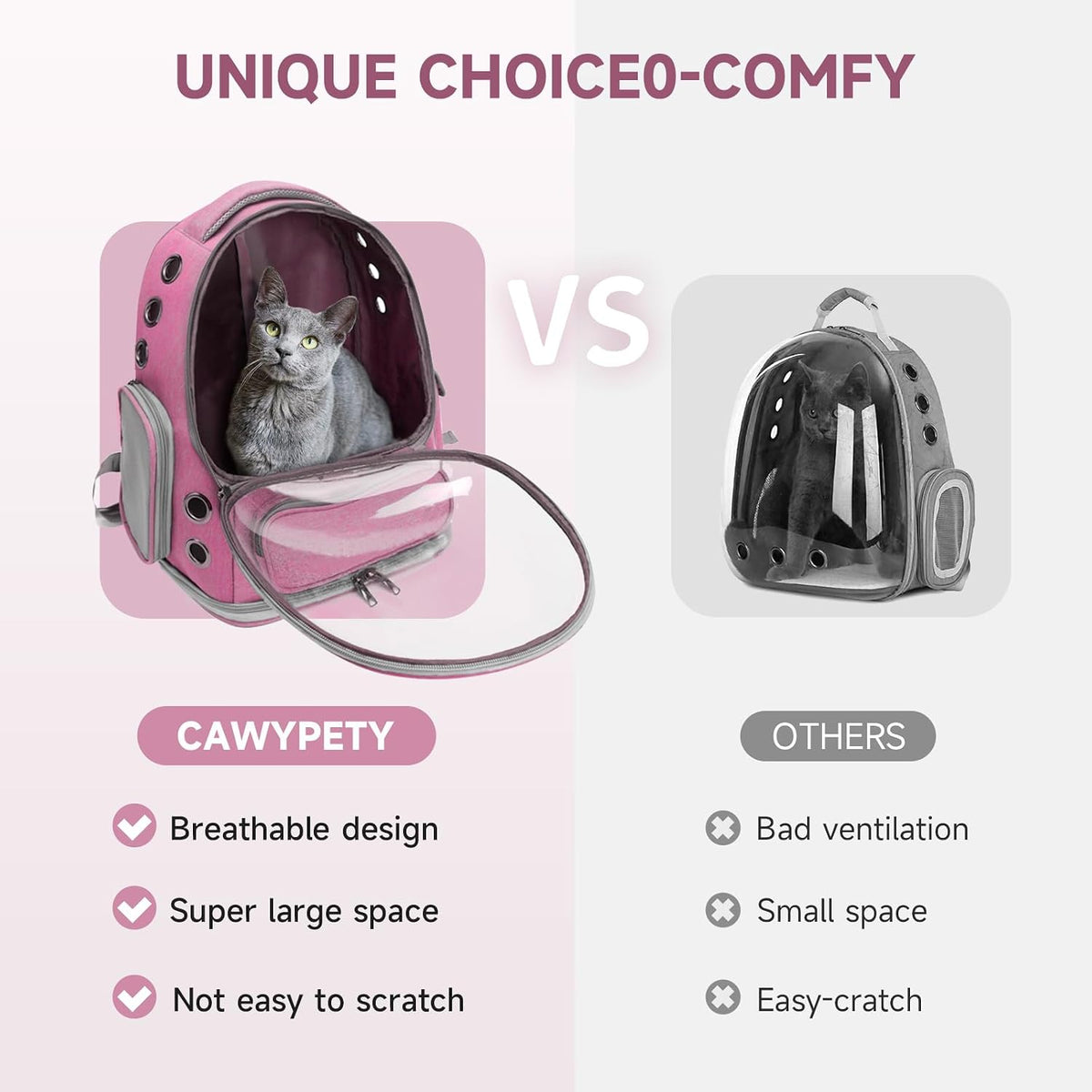 Cat Backpack Carrier, Breathable Cat Carrier Large Space Bubble Pet Backpack for Kitty Small Dog up - Pink - image 2