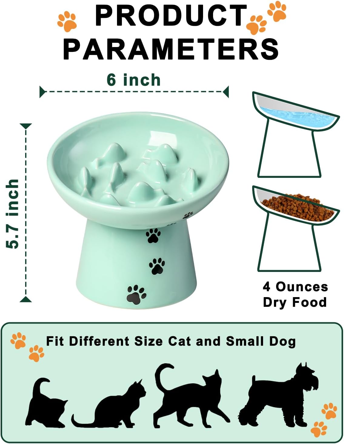 Y YHY Slow Feeder Cat Bowl, Ceramic Cat Slow Feeder Bowl - Green - image 3