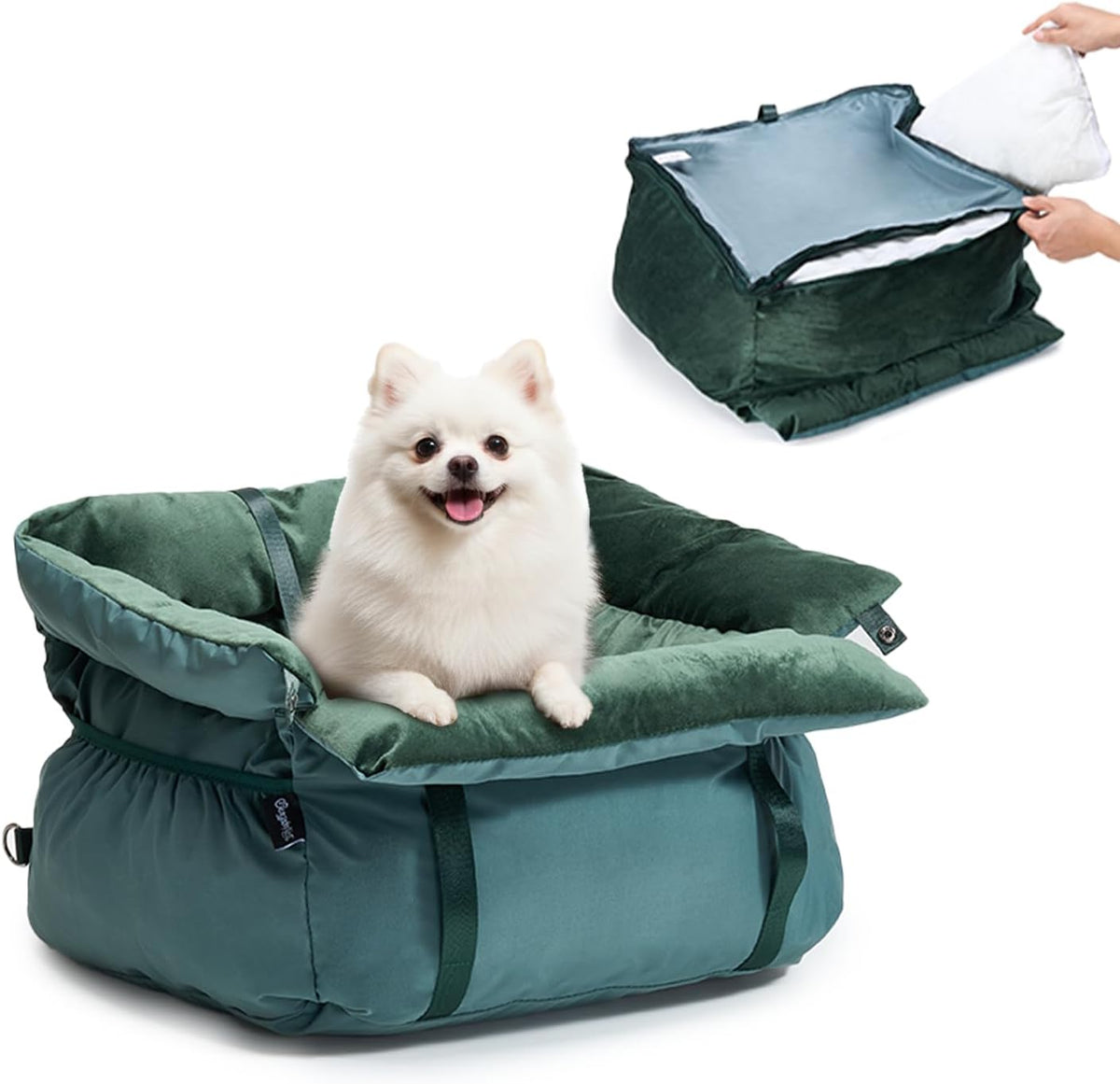 BurgeonNest Dog Car Seat for Small Dogs up to 25 lbs Grey – Essentials for Dogs - Dark Green